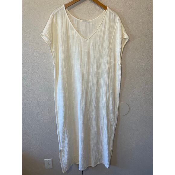 American Vintage Dresses & Skirts - American Vintage Boho Minimalist Cream Gauzy Relaxed Fit Short Sleeve Maxi Dress